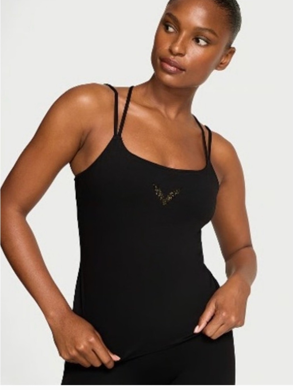 Victoria's Secret Black Double-Strap Cami with gold Logo Accent